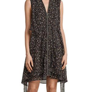 AllSaints Jayda Pepper Dress, Black with Pink floral pattern US Small size